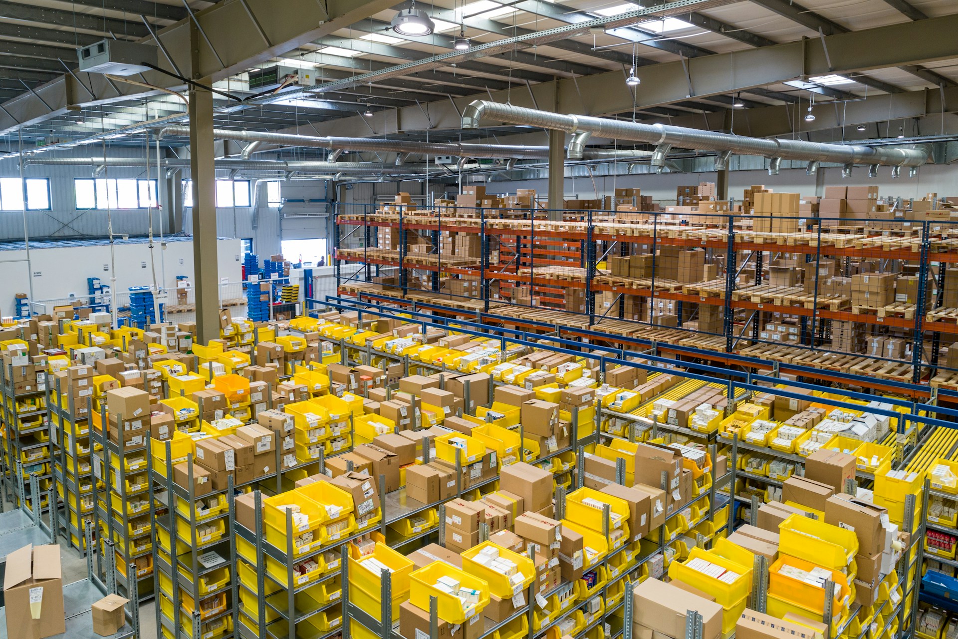 Industrial workplace. Warehouse filled with packages.